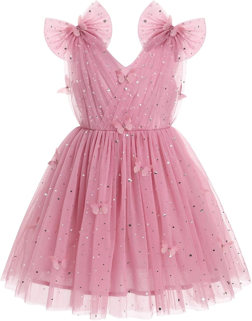 IMEKIS Toddler Kids Girls Butterfly Dress Sparkle Sequins Tulle Wedding Formal Birthday Dresses 2... | Amazon (US)