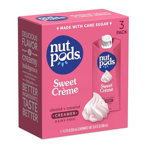 nutpods Sweet Crème Non Dairy Coffee Creamer, Sweetened with Organic Cane Sugar, Made from Almonds and Coconuts, Gluten Free, Non-GMO, Vegan, Kosher, Plant Based (3-Pack) | Amazon (US)