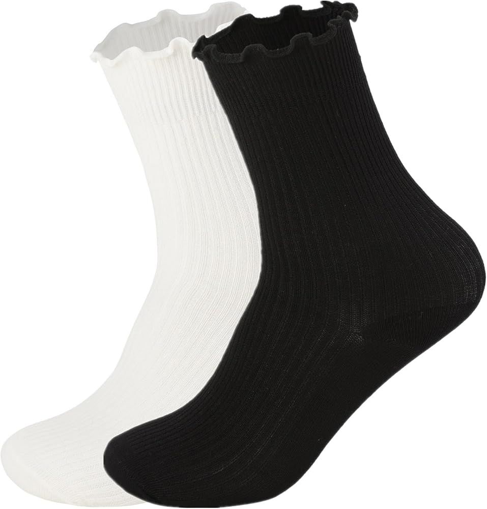 FLYDO Ruffle Socks Women Cotton Socks Cute White Socks for Women Girls Lettuce Edge Socks Women F... | Amazon (US)