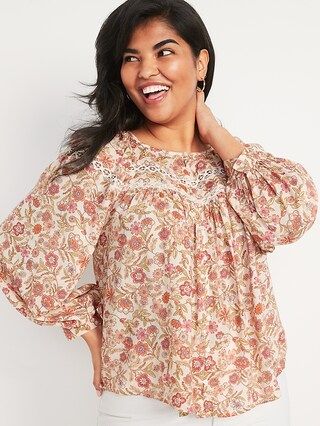 Long-Sleeve Lace-Trimmed Floral-Print Blouse for Women | Old Navy (US)