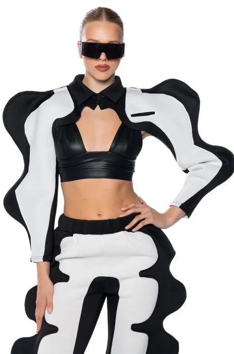 POP THE CHAMPAGNE DRIPPY STATEMENT BOLERO in black white | AKIRA