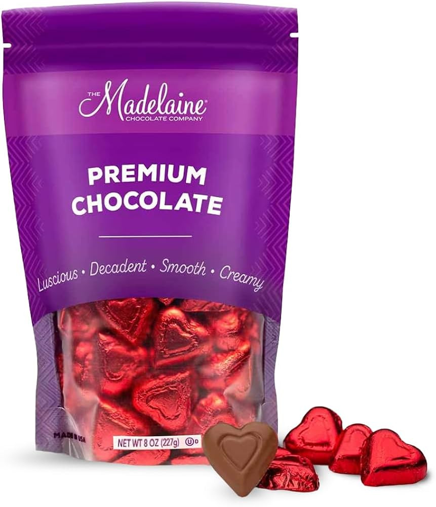 Madelaine Chocolate Company Solid Premium Milk Chocolate Mini Hearts - American-Made, Swiss-Formu... | Amazon (US)