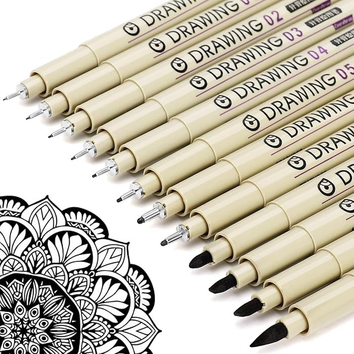 Muchcute Micro Fineliner Drawing Art Pens: 12 Black Fine Line Waterproof Ink Set Artist Supplies ... | Amazon (US)