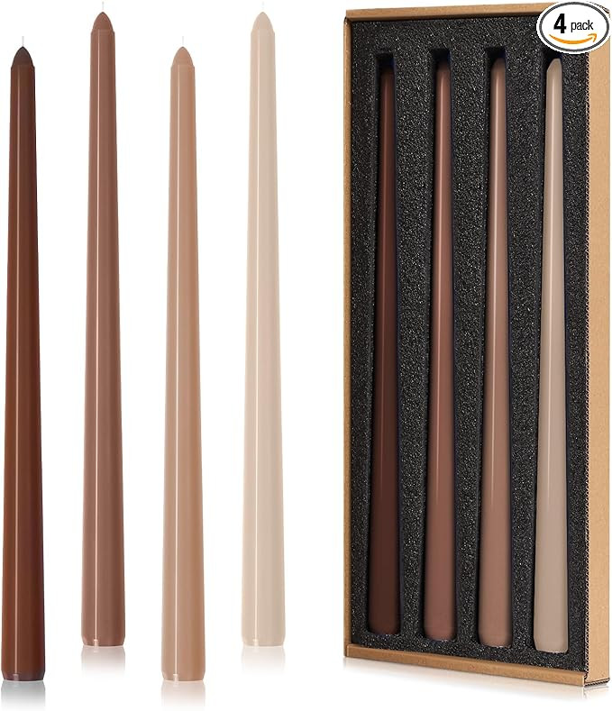 Taper Candles 12'' Tall Brown Beige Ombre Colored Candlesticks Set of 4 | Unscented 3/4 inch Diam... | Amazon (US)