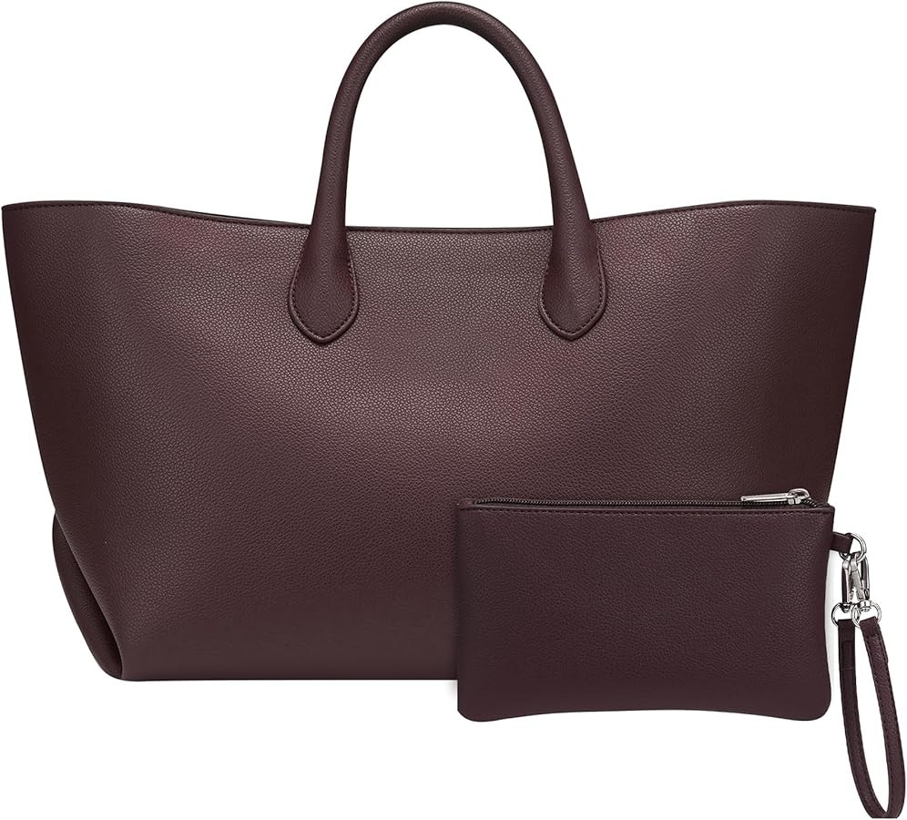 CHUNLI Leather Tote Bag for Women, Large Top-handle Handbags with Detachable Pocket for Work Trav... | Amazon (US)