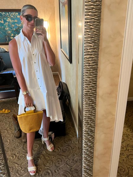 Love this classic white dress from Anthro. linked similar options for everything, dress, shoes, purse are all Anthropologie but everything is old ! 