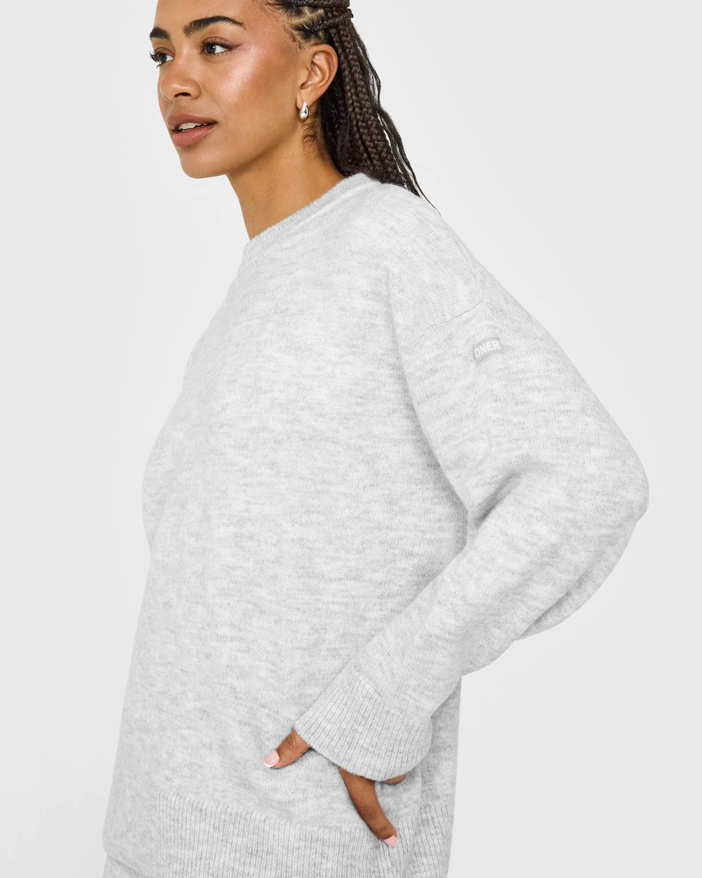 Oversized Knit Crew Neck Sweatshirt 
 Light Grey Marl | Oner Active (UK / US)