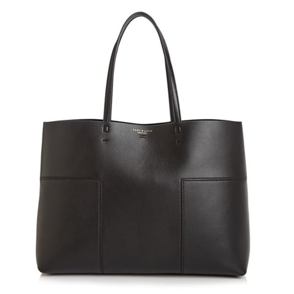 Tory Burch 'Block-T' Black Leather Tote Bag | Bed Bath & Beyond
