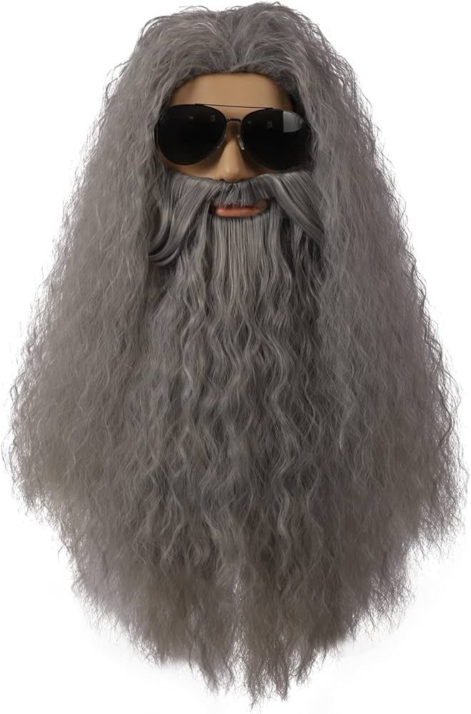 Wizard Beard and Wig, Long Wavy Grey Cosplay Wig for Men Halloween Costume Boys Beard Wig | Amazon (US)