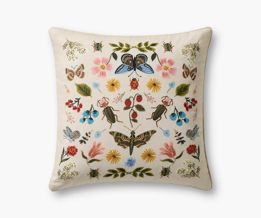 Curio Garden Embroidered Pillow - White | Rifle Paper Co.