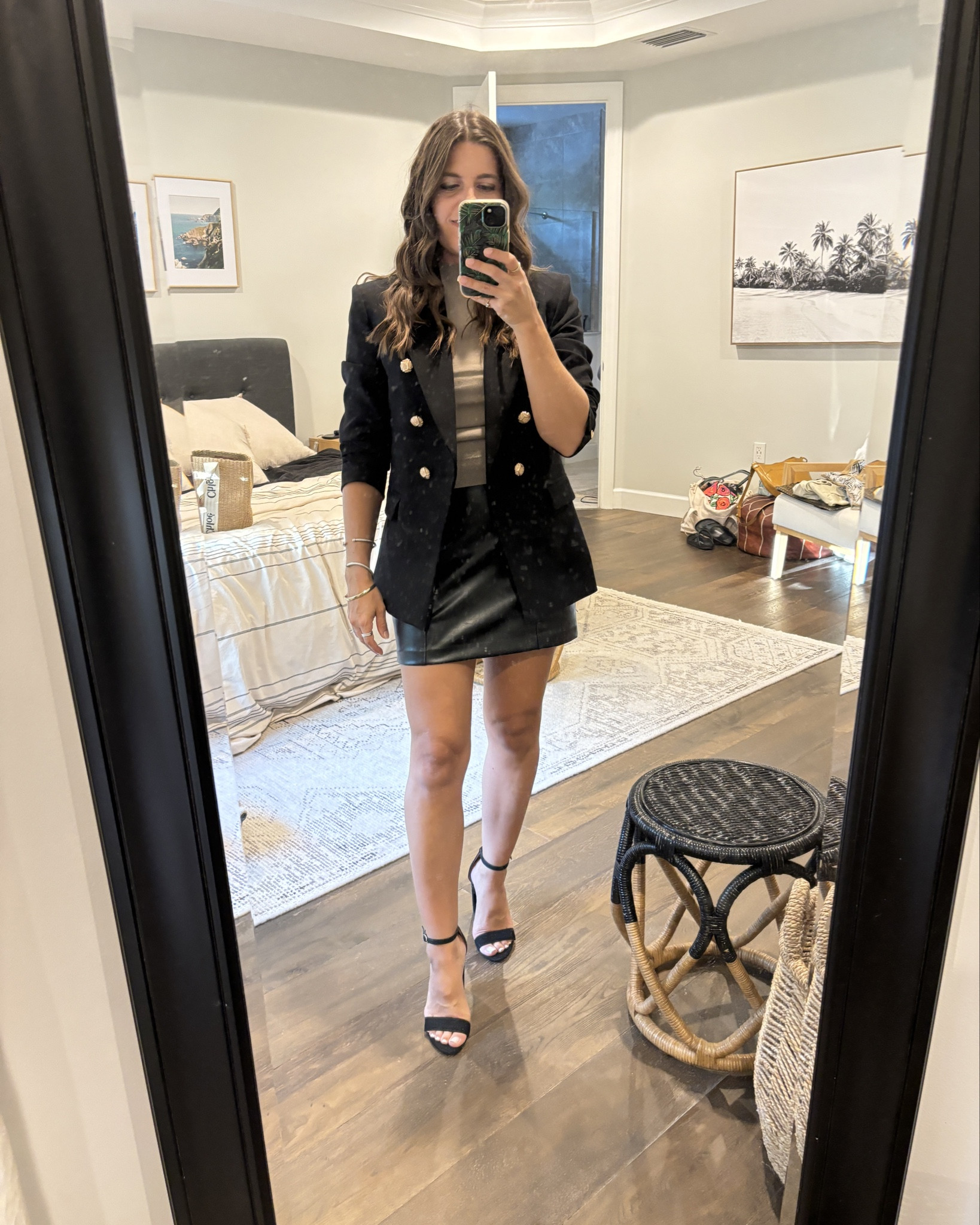 What I wore for Phil's birthday dinner in Naples. 

I loved pairing this Veronica Beard inspired blazer from with a faux leather mini and strappy sandals. 

Blazer XS / shirt XS / skirt XS / shoes 6.5

Mango - leather skirt - black blazer - old money style - Nordstrom - fall outfits - Sam Edelman - date night outfit - 

#LTKStyleTip #LTKFindsUnder100