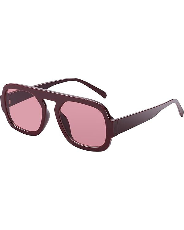 MUNSADE Trendy Square Aviator Sunglasses for Women Flat Top Designer Stylish Frame Sun Glasses Vi... | Amazon (US)
