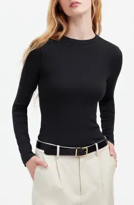 Madewell Drapey Long Sleeve Rib T-Shirt in Winter White at Nordstrom, Size X-Small | Nordstrom