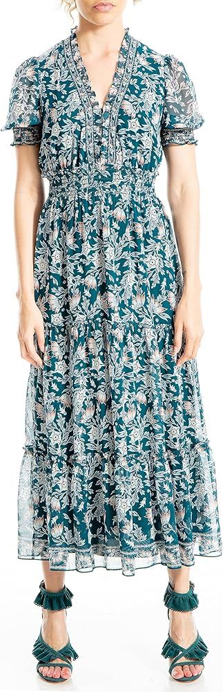 Max Studio Women's Short Smocked Sleeve Tiered Maxi Dress | Amazon (US)