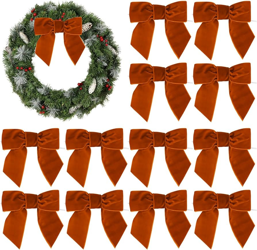 AIMUDI Terracotta Velvet Bows 4.5" Orange Christmas Bows for Tree Premade Orange Bows for Wreaths... | Amazon (US)