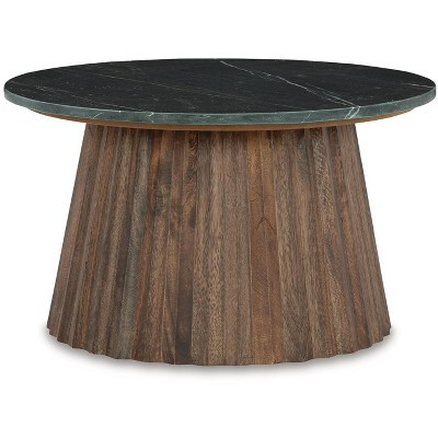 Signature Design by Ashley Ceilby Round Coffee Table with Marble Top, Black/Brown | Target