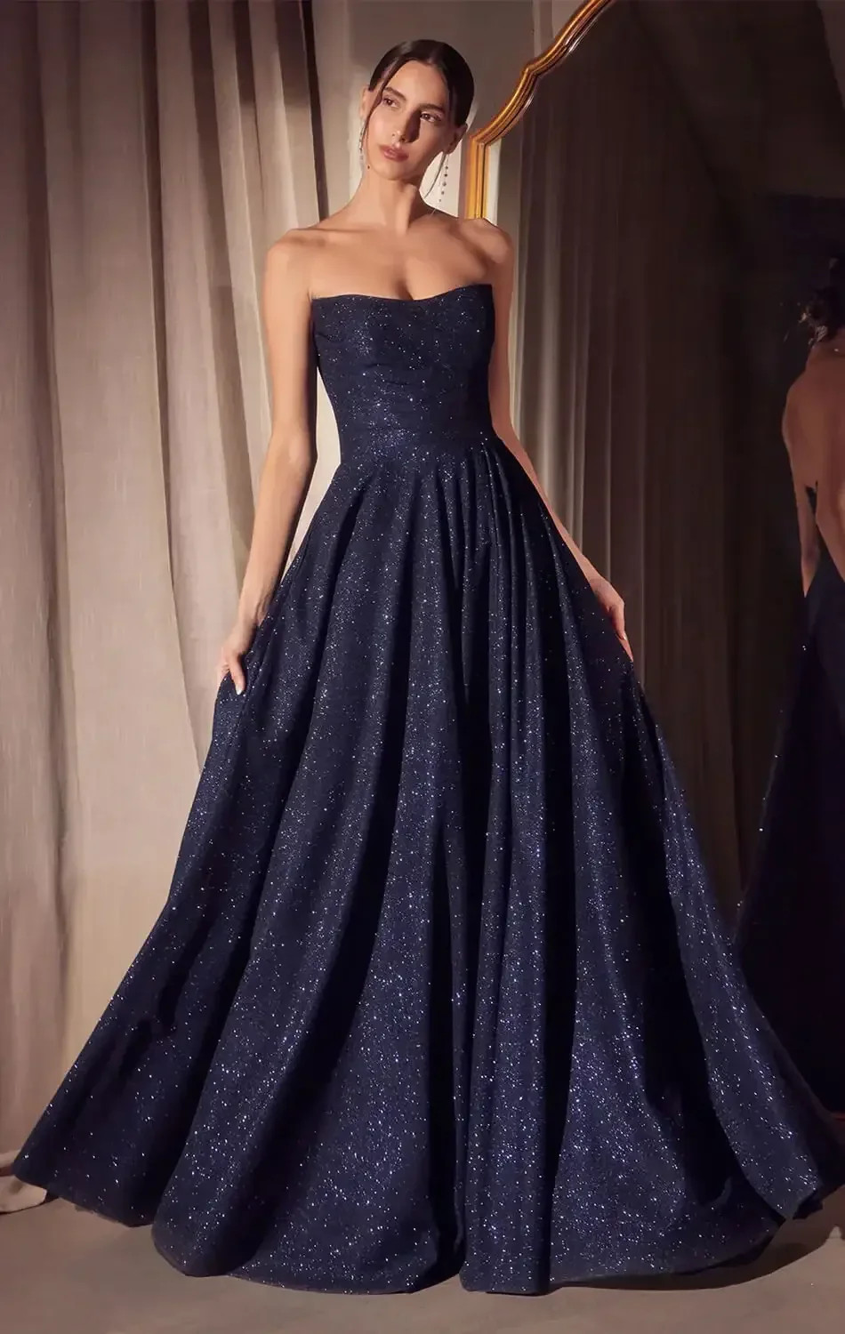 Quinn Gown - Long Strapless Glitter A-line Dress | Lady Black Tie