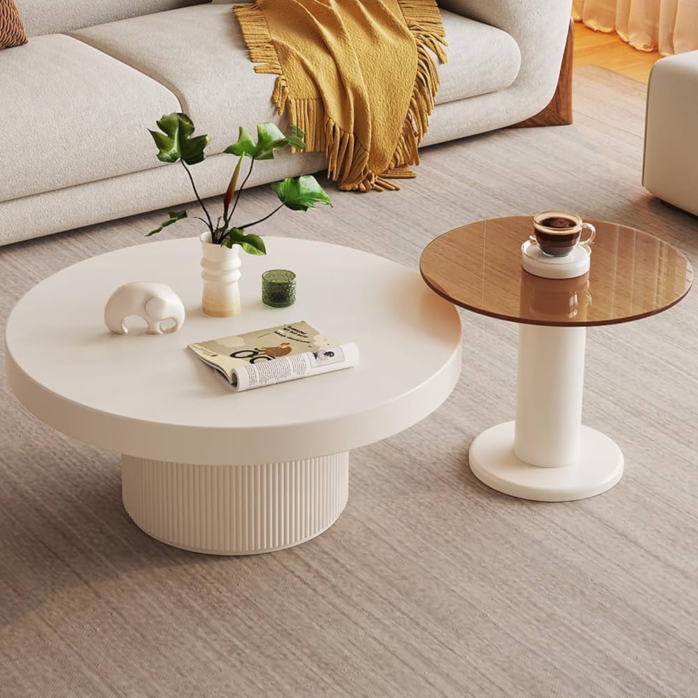 Nesting Coffee Table Set of 2, Round Coffee Table Top with Adjustable Glass Side Table,Sofa Table... | Amazon (US)