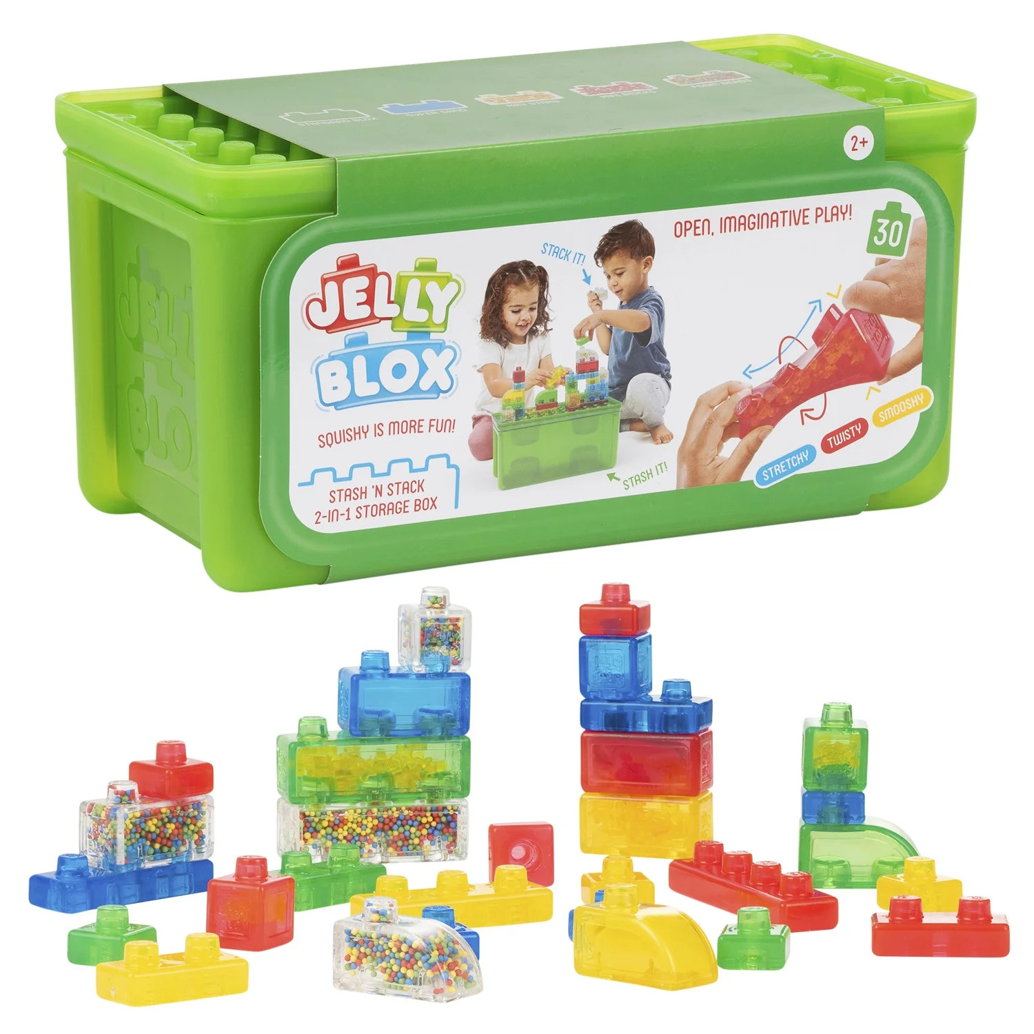 Jelly Blox - Stash & Stack 2-in-1 Storage Case by Goliath | 30 Pieces to Squeeze, Stretch, Squish... | Walmart (US)
