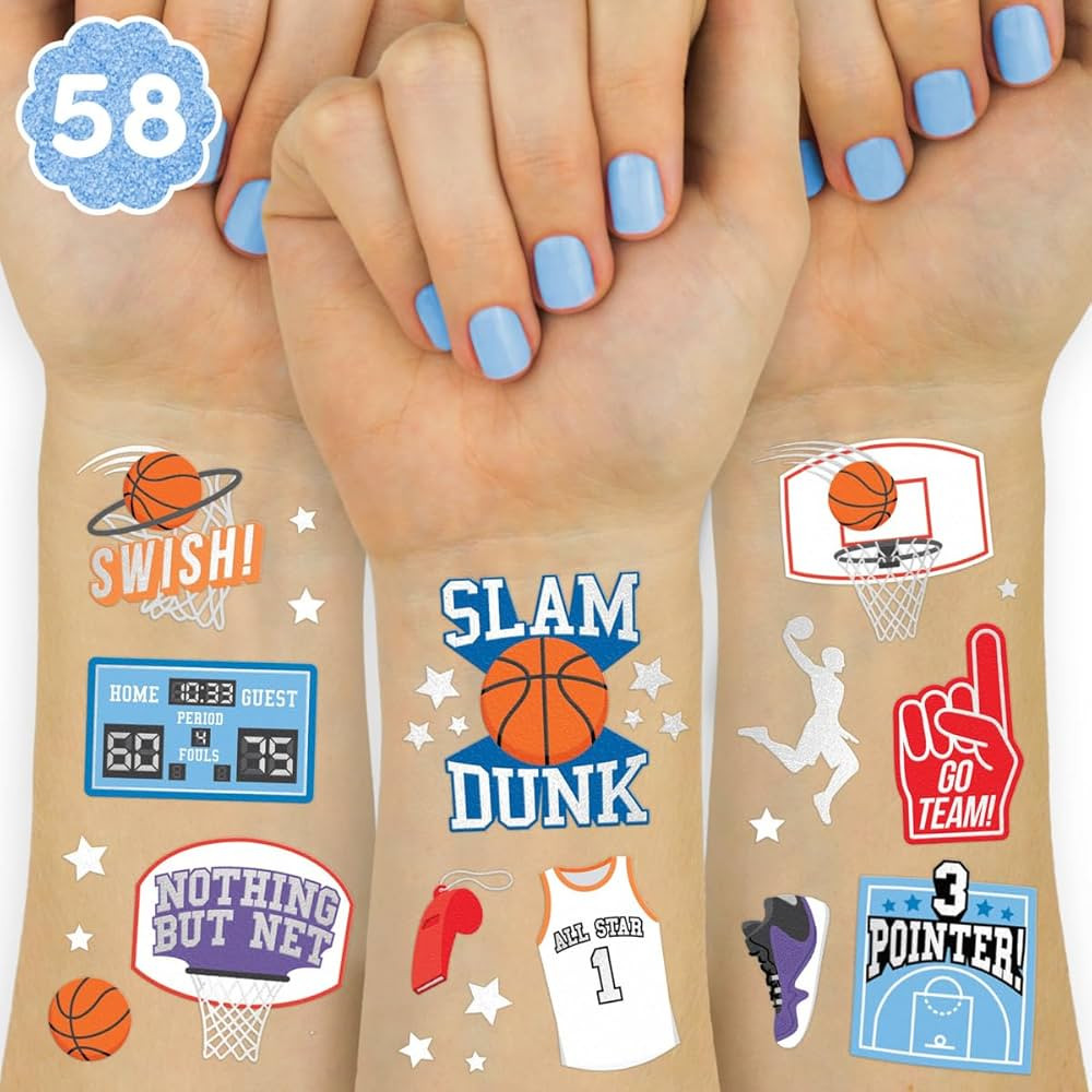 xo, Fetti Basketball Temporary Tattoo - 58 Foil Styles | Basketball Birthday Party Decorations, P... | Amazon (US)