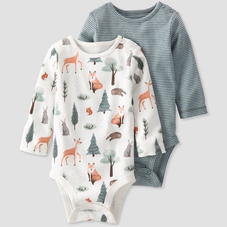 little Planet By Carter's Baby 2pk Organic Cotton Woodland Bodysuit - White/Green | Target
