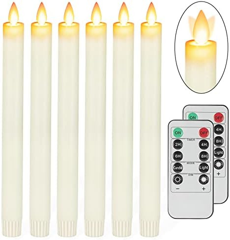 Flameless Taper Candles with Moving Wick, 9.6" Real Wax LED Candles with 2 Remote and Timer, 6 Pack  | Amazon (US)