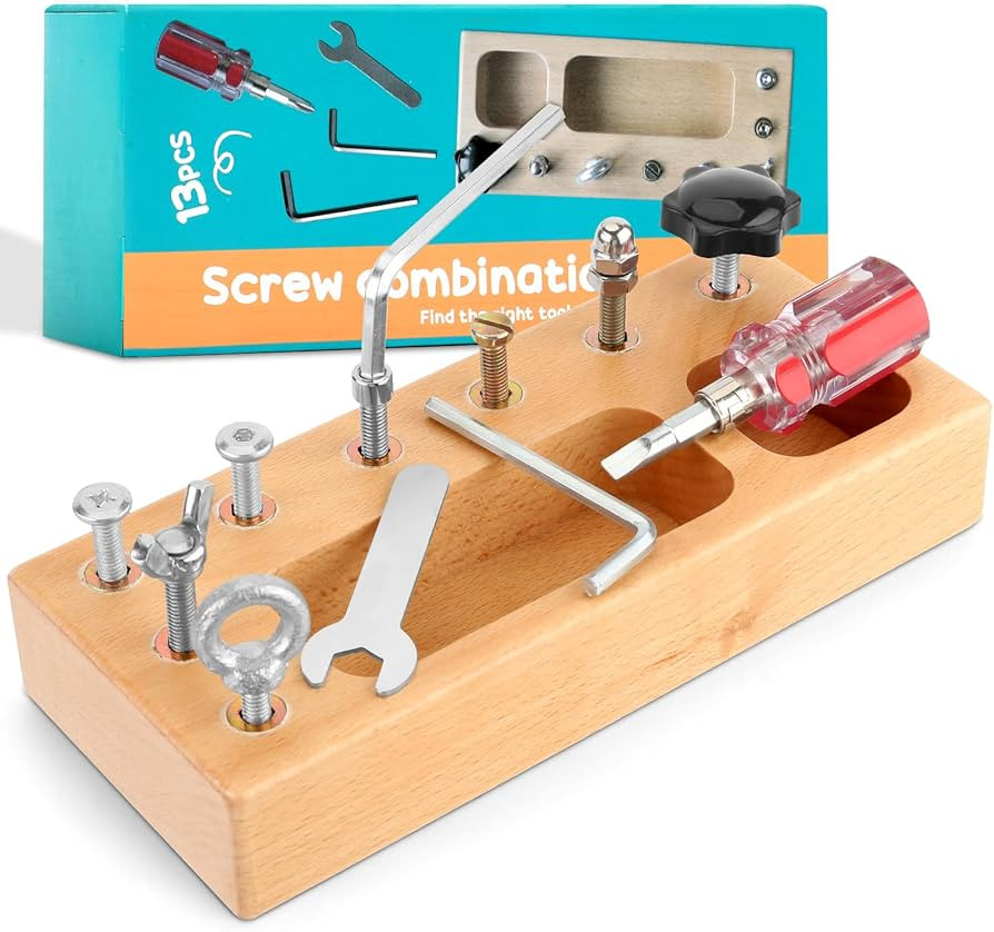 TeSabMi Montessori Screwdriver Board Set - Wooden Montessori Toys for 3 4 5 Year Old, Fine Motor ... | Amazon (US)