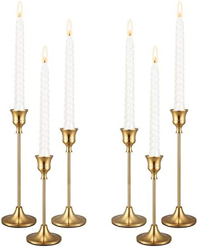 Candle Holders,Set of 6 Candlestick Holders for Taper Candles, Brass Gold Modern Decorative Candl... | Amazon (US)