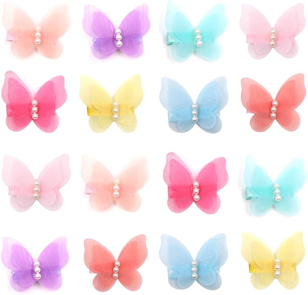 16 Packs Baby Girl Hair Clips Chiffon Non-slip Butterfly Clips Barrettes for Girls Baby Kids Chil... | Amazon (US)