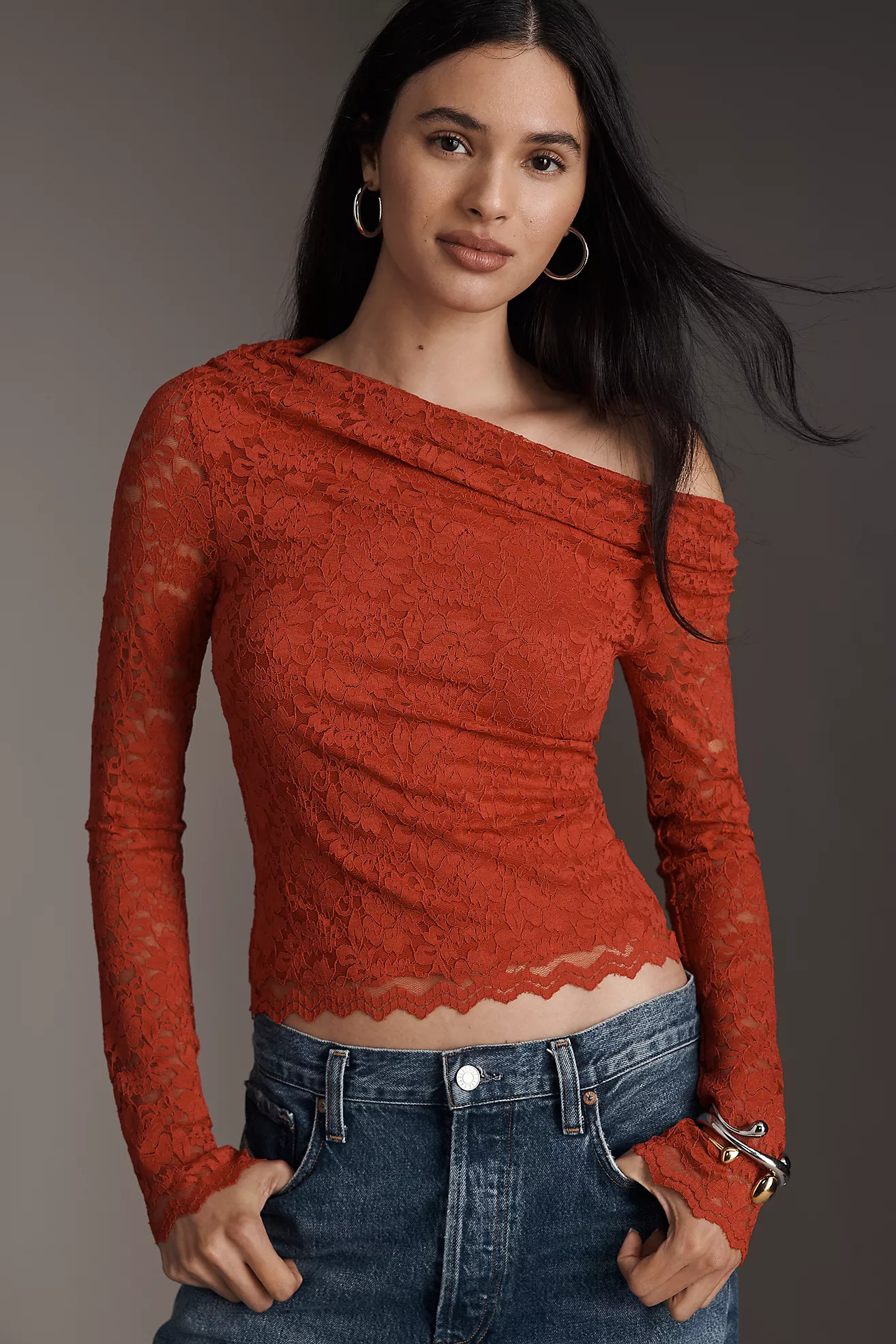 AFRM Barry Asymmetric Silken Lace Top | Anthropologie (US)