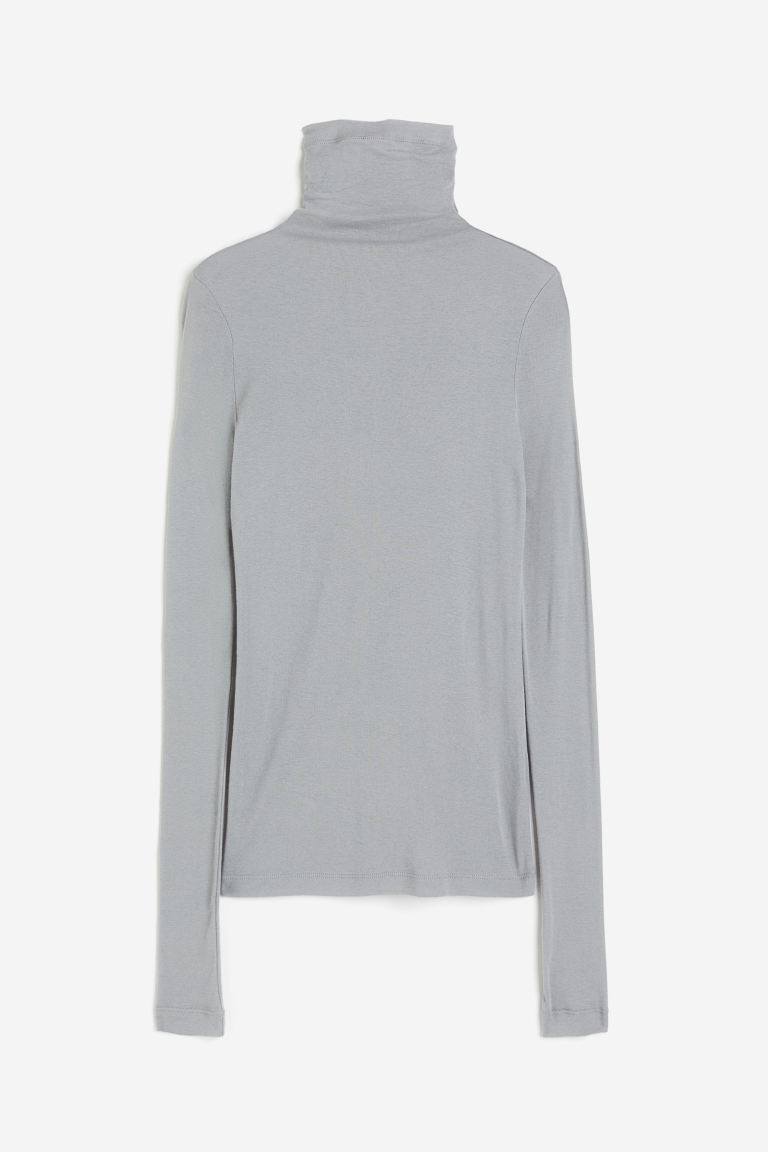 Pima Cotton Turtleneck Top - Light gray - Ladies | H&M US | H&M (US + CA)