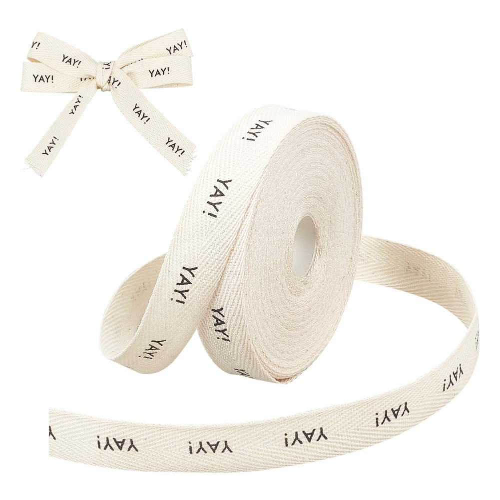 NBEADS Cotton Herringbone Tape Ribbon, 5/8 Inch×9.84 Yards Yay Ribbon Word Print Ribbon for Gift... | Amazon (US)