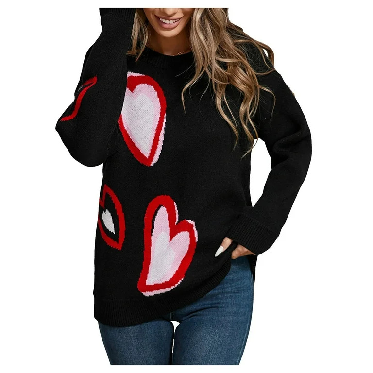 Daznico Womens Sweater,Cute Fall Sweaters for Women Trendy Casual Long Sleeve Crew Neck Knit Pull... | Walmart (US)