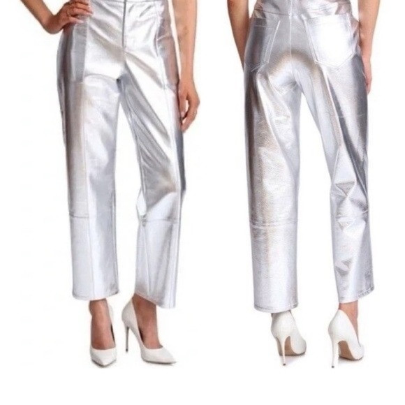 Avec Les Filles Metallic Silver Cropped Pants | Poshmark
