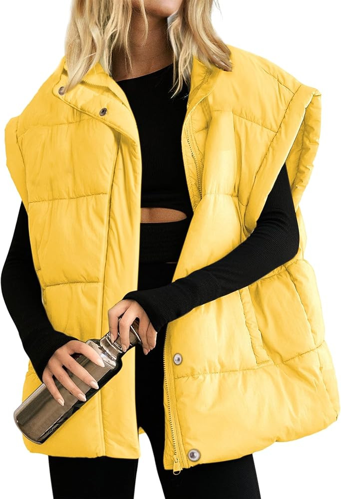Womens Oversized Puffer Vest Stand Collar Full Zip Sleeveless Bubble Puffer Vest Quilted Padded W... | Amazon (US)