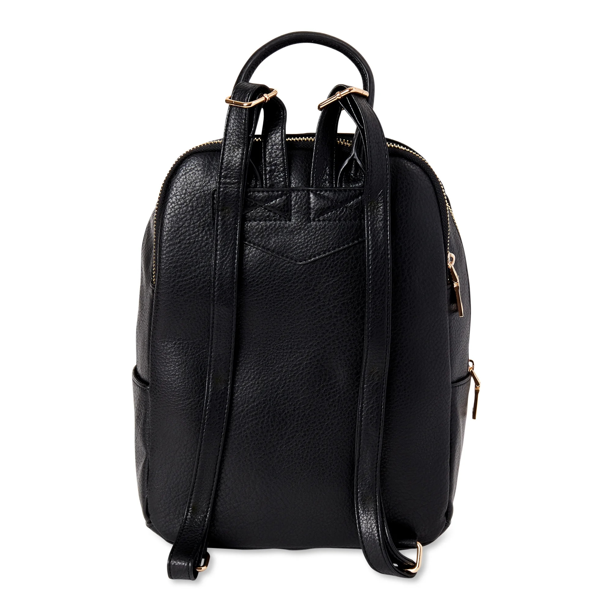 Time and Tru Women's Black Faux Leather Backpack with Zebra Print Pouch | Walmart (US)