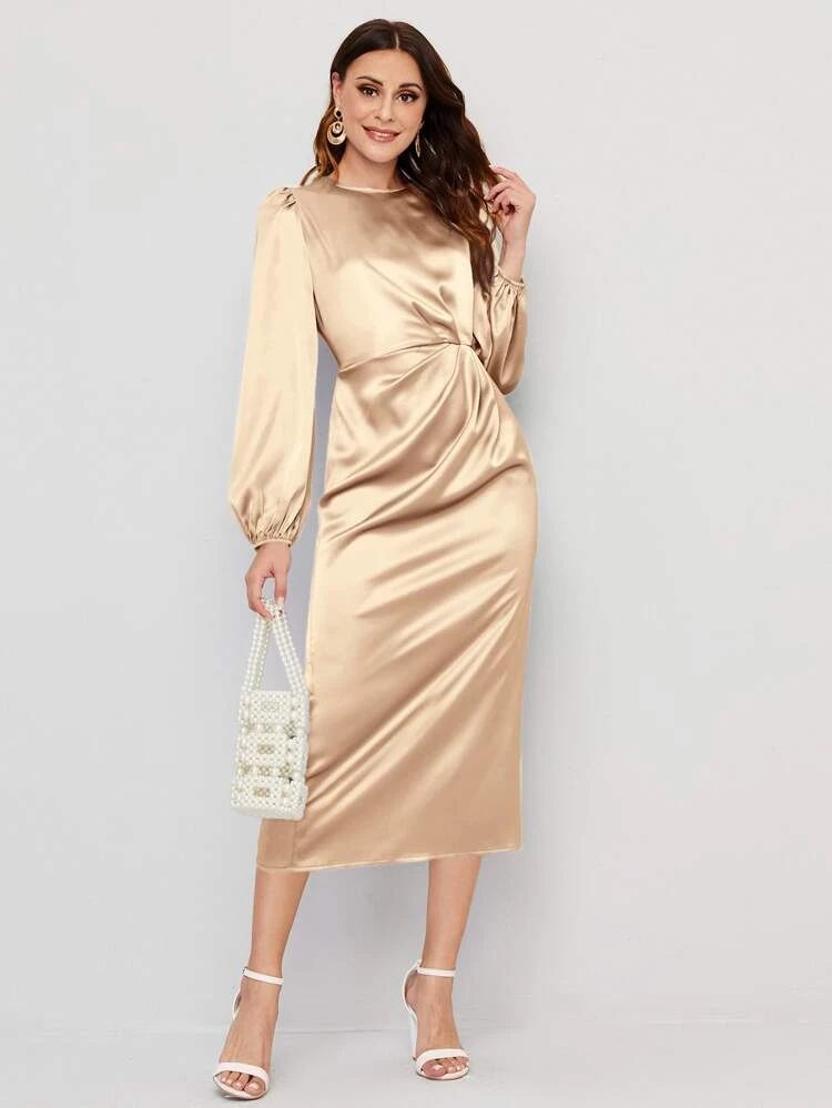 SHEIN Lantern Sleeve Twist Waist Dress | SHEIN
