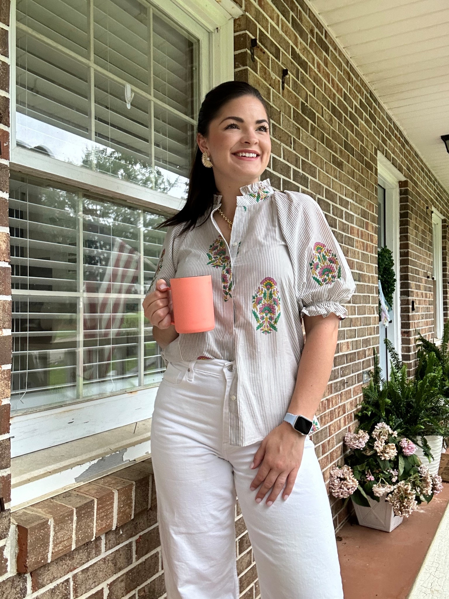 Sippin’ my morning coffee in the perfect lightweight top from @layerzclothing ☀️ So easy to wear, comfy, and breathable—this is my go-to for looking put together without the effort. Mom-life approved! 💛 

#LTKFindsUnder100 #LTKStyleTip #LTKFamily
