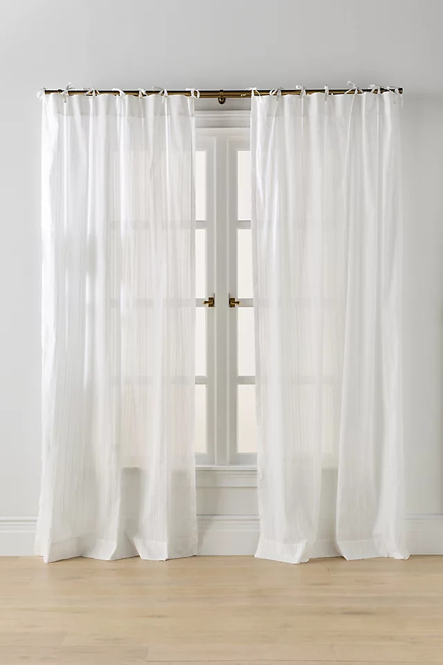 Cotton Dobby Striped Sheer Tie-Top Curtain | Anthropologie (US)