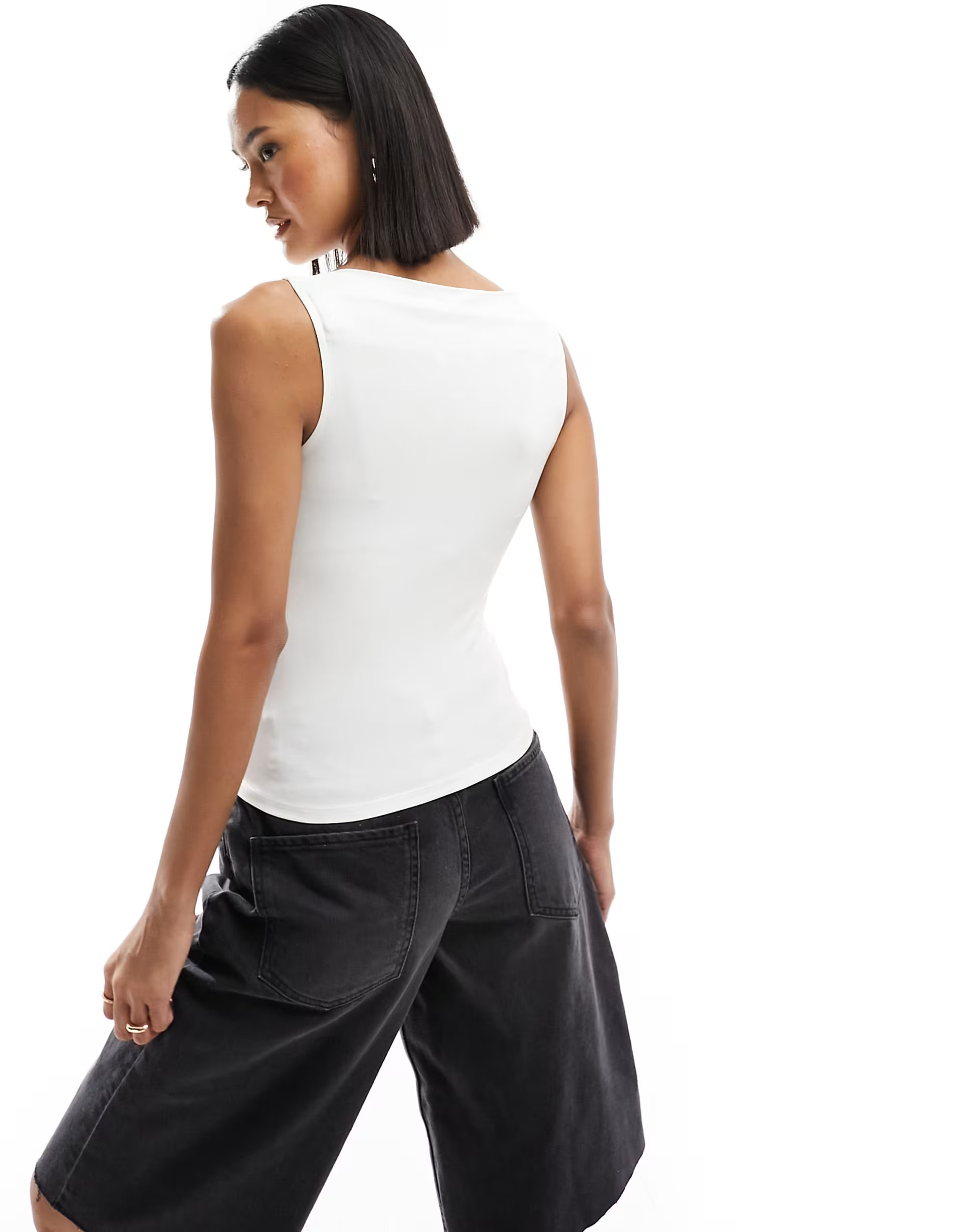 Miss Selfridge sleeveless slash neck tank top in white | ASOS | ASOS (Global)