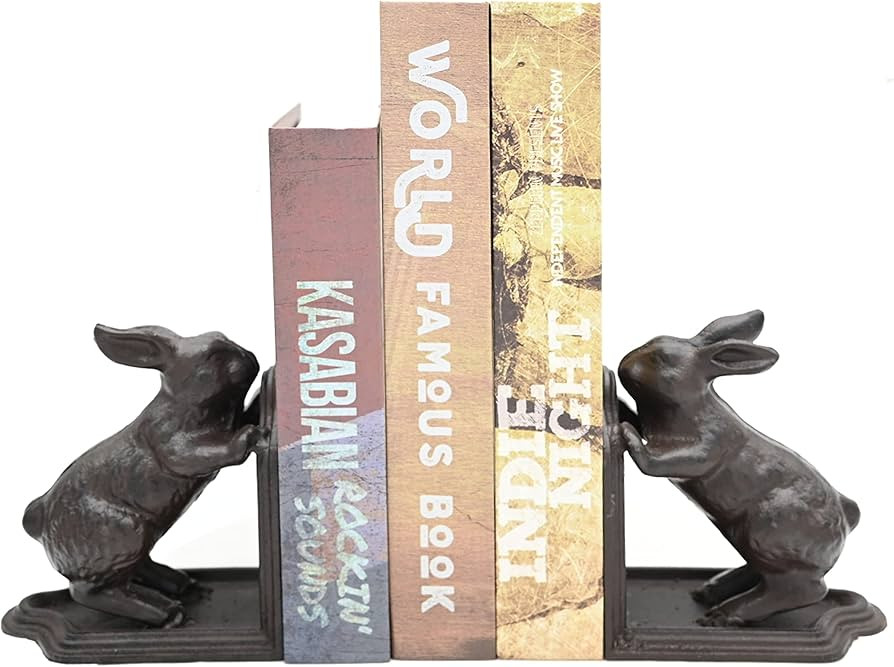 Rabbit Decorative Bookend, Heavy Duty Cast Iron Book Ends, Vintage Shelf Decor, Antique Brown | Amazon (US)