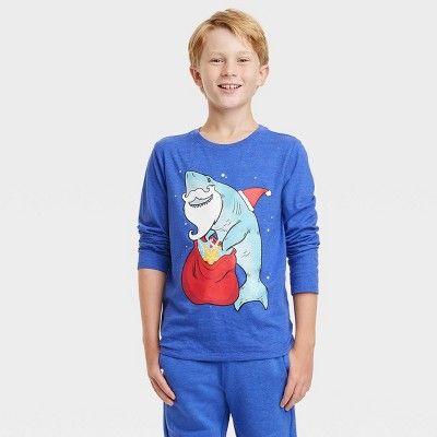 Boys' 'Holiday Shark' Long Sleeve Graphic T-Shirt - Cat & Jack™ Blue | Target