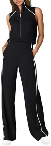 SENSERISE Womens Summer Jumpsuits Dressy Casual Sleeveless Mock Neck Top Wide Leg Pants Romper wi... | Amazon (US)