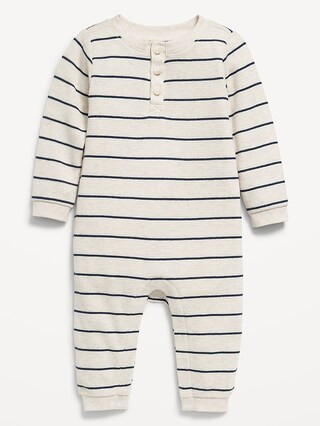 Printed Long-Sleeve Thermal-Knit Henley One-Piece for Baby | Old Navy (US)