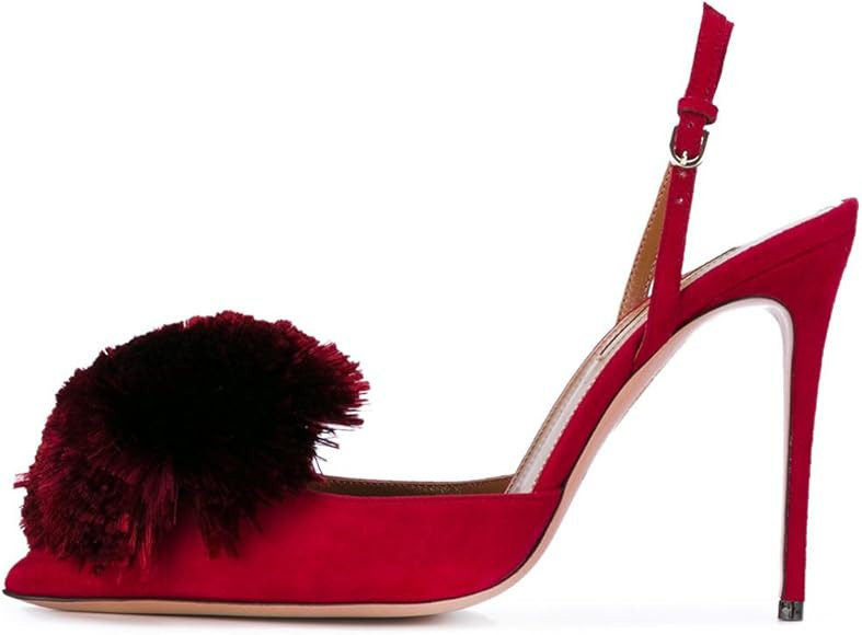 Divanne Pumps for Women,Puff Pompom High Heels Pointed Toe Slingback Pumps Stiletto Heel Sandals ... | Amazon (US)