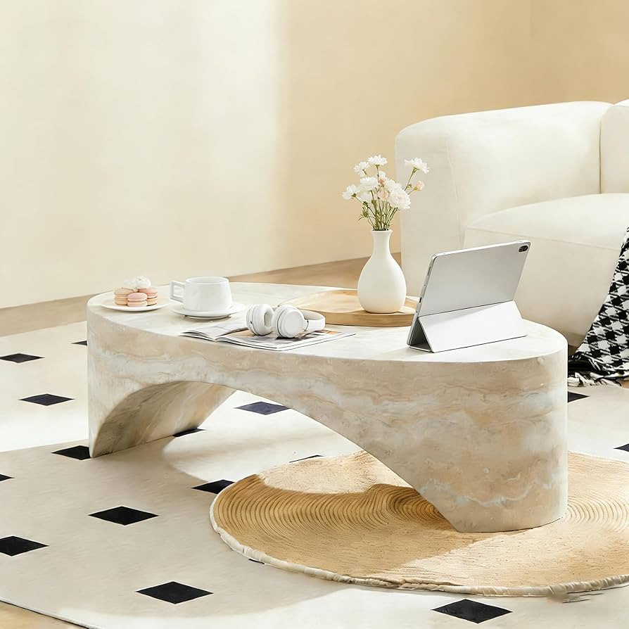 43.31'' Modern Arched Coffee Table, Fiberglass Faux Marble Coffee Tables, Minimalist Bridge Oval ... | Amazon (US)