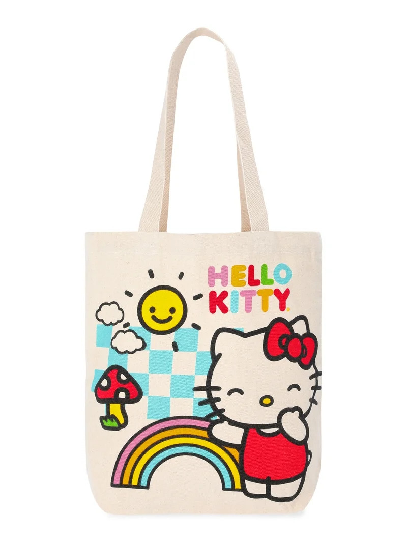 Hello Kitty Women's Rainbow Smiles 13.5" Tote Bag, Natural Canvas | Walmart (US)