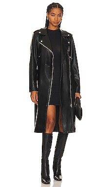 Tyra Faux Leather Trench in Black | Revolve Clothing (Global)