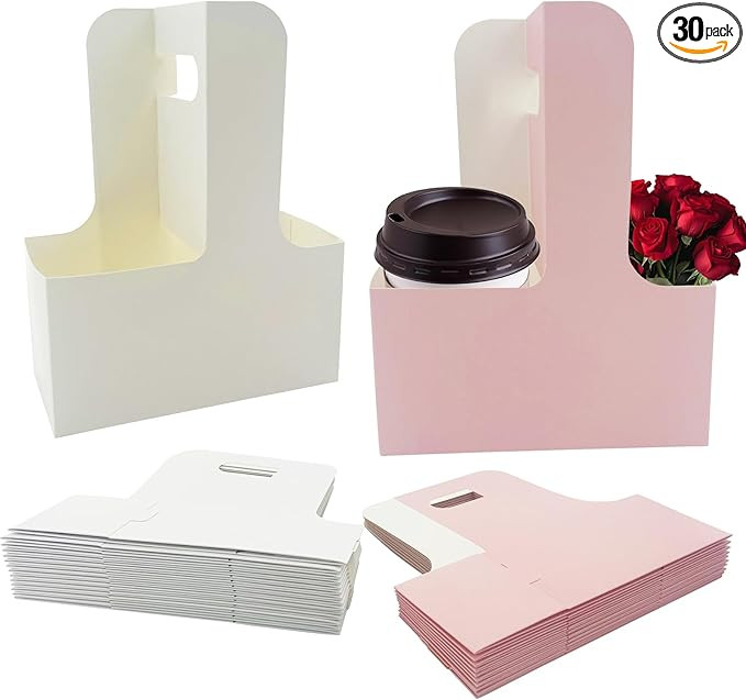 30 Pcs Coffee Drink Carrier with Handle(2 Cups or 4 Cups),Assemblable Drink Holder with Handle,Di... | Amazon (US)