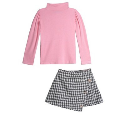 Cozy Pink Turtleneck Top and Houndstooth Skort Set Mia Belle Girls, Grey, 2T-3T | Target